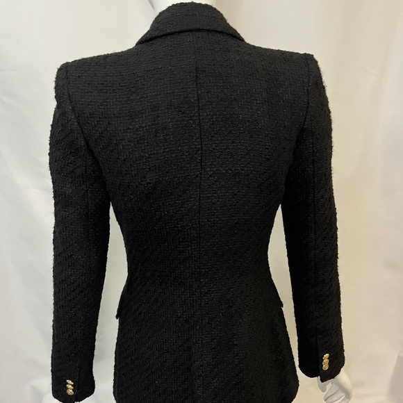 ZARA Black Tweed Double-Breasted Blazer With Gold Hardware Buttons – Size XS - Picture 7 of 8